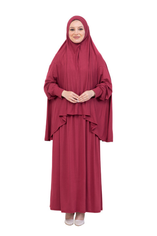 İki Parça Namaz Elbisesi – Uzun Pamuklu Tesettür Giyim Abaya & Başörtüsü Set
