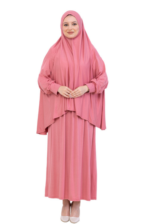 İki Parça Namaz Elbisesi – Uzun Pamuklu Tesettür Giyim Abaya & Başörtüsü Set