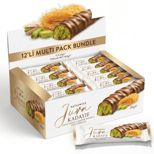 Juva Antep Fıstığı Ve Kadayıflı Dubai Çikolatası Bar, 30g x 12 Adet