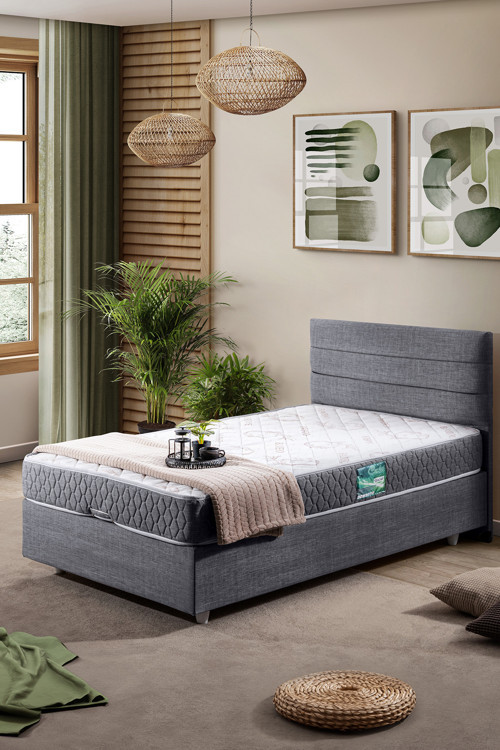 Sofia Tek Kişilik Baza Başlık Comfort Yatak Seti - Gri