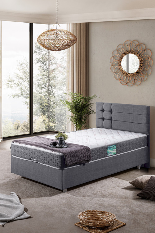 Viyana Tek Kişilik Baza Başlık Comfort Yatak Seti - Gri