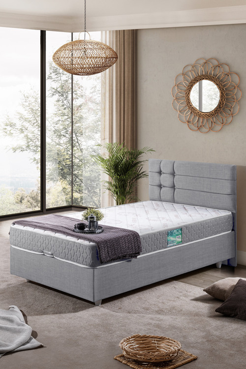 Viyana Tek Kişilik Baza Başlık Comfort Yatak Seti - Açık Gri