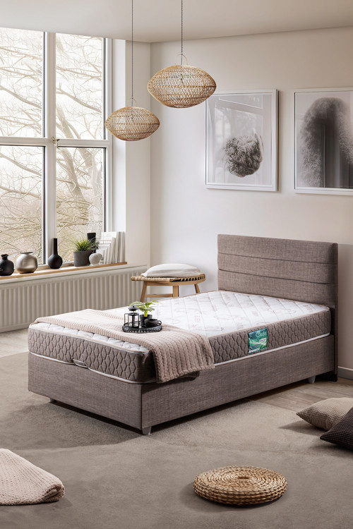 Sofia Tek Kişilik Baza Başlık Comfort Yatak Seti - Açık Kahve