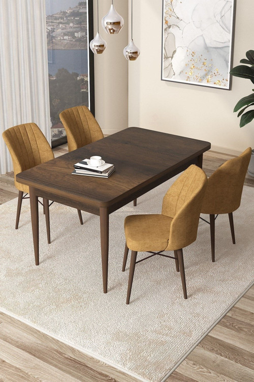 Concept Arp Serisi 70X110 Sabit Mutfak Masası Takımı Barok Desen Masa 4 Cappucino Sandalye