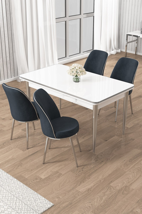 Concept Rewa Serisi 70X110 Sabit Beyaz Krom Detay Masa Takımı Ve 4 Antrasit Sandalye