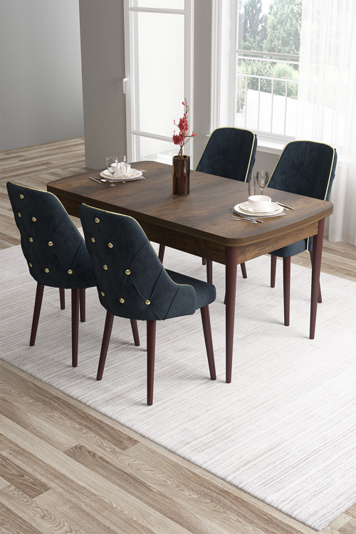Concept Tia Serisi, Barok Ahşap Desen 80X132 Açılabilir Mdf Mutfak Masası 4 Antrasit Sandalye Gold Detay