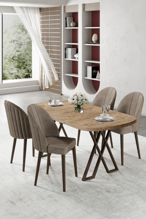 Concept Kaye Serisi Mdf 90X168 Atlantik Çam Mutfak Masa Takımı 4 Cappucino Sandalye