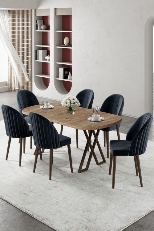 Concept Kaye Serisi Mdf 90X168 Atlantik Çam Mutfak Masa Takımı 6 Antrasit Sandalye