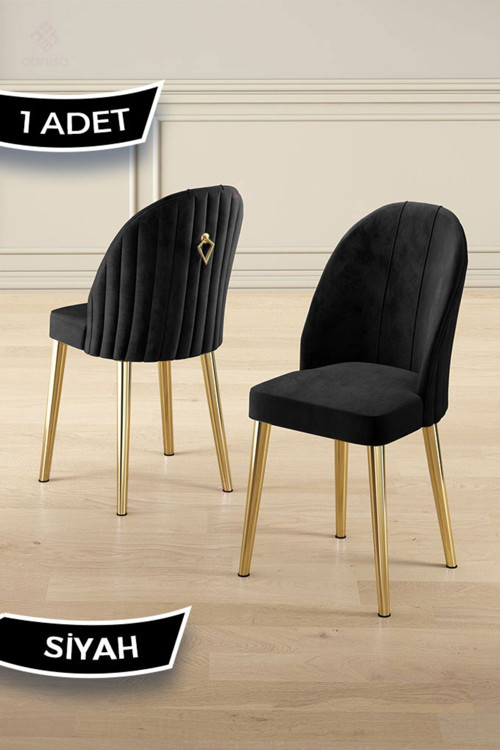 Concept Mara Serisi 1 Adet Siyah Mutfak Sandalyesi Gold Kaplama Metal Ayak 1. Sınıf Babyface Kumaş