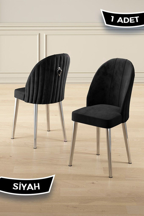 Concept Mara Serisi 1 Adet Siyah Mutfak Sandalyesi Krom Kaplama Metal Ayak 1. Sınıf Babyface Kumaş