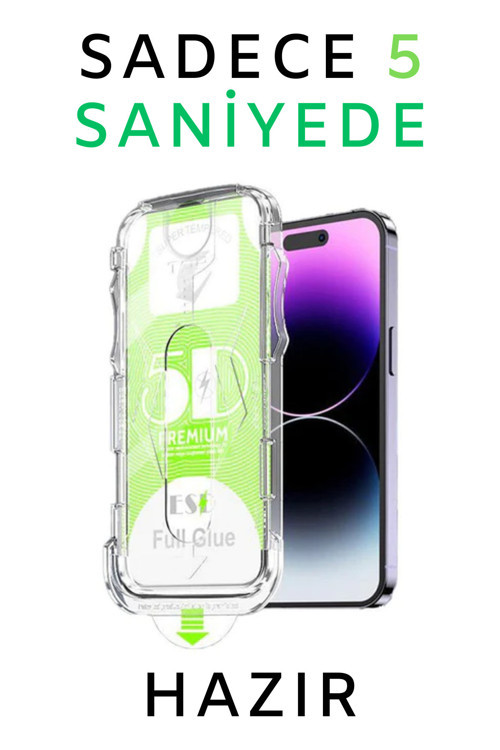 iPhone 12 Uyumlu Kolay Uygulama Aparatlı Siyah Çerçeve Tam Kapatan Cam Ekran Koruyucu