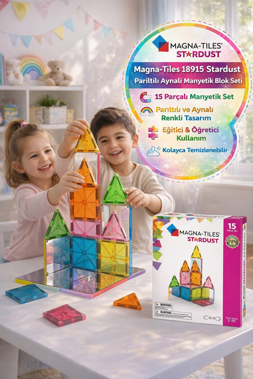 Magna-Tiles Stardust 15'li Parıltılı Aynalı Manyetik Blok Seti Çok Renkli Oyuncak 18915