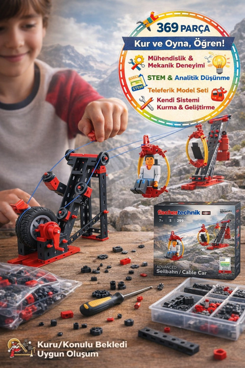 Fischertechnik Teleferik Yapım Seti 369 Parça 3 Model | STEM Mekanik Mühendislik 7+