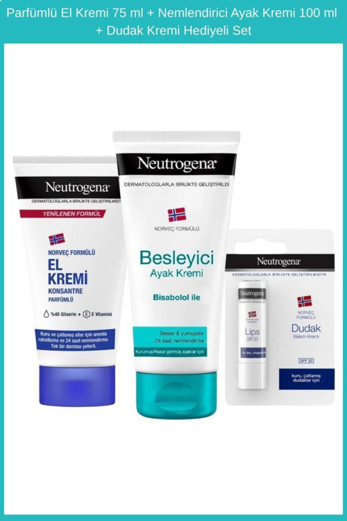 Parfümlü El Kremi 75 ml + Nemlendirici Ayak Kremi 100 ml + Dudak Kremi Hediyeli Set