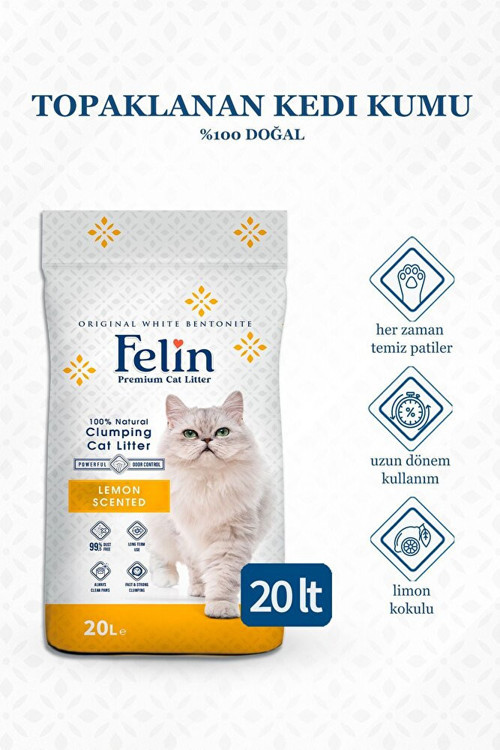 Lemon Limon Kokulu Topaklanan İnce Taneli Kedi Kumu 20 Lt