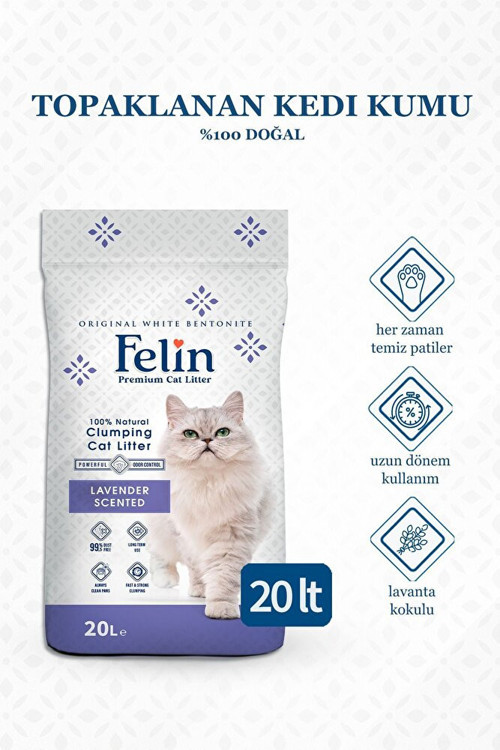 Lavender Lavanta Kokulu Topaklanan İnce Taneli Kedi Kumu 20 Lt