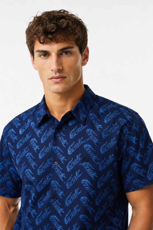 Men's Relaxed Fit Navy Shirt Bol Kesim Erkek Kısa Kol Gömlek Lacivert