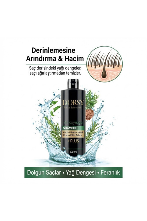 +Plus Hızlı Uzama Ve Hacim Etkili Tuzsuz Doğal At Kuyruğu Özlü Şampuan 400 Ml