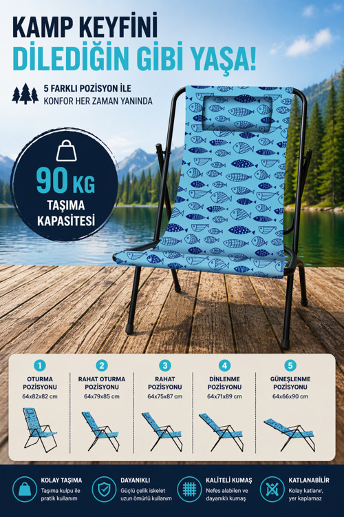 Katlanabilir Kamp Plaj Sandalyesi Şezlong | Hafif Taşınabilir Dayanıklı Outdoor Bahçe Balkon Koltuğu