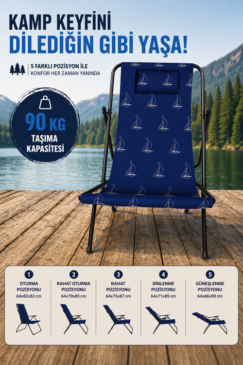 Katlanabilir Kamp Plaj Sandalyesi Şezlong | Hafif Taşınabilir Dayanıklı Outdoor Bahçe Balkon Koltuğu
