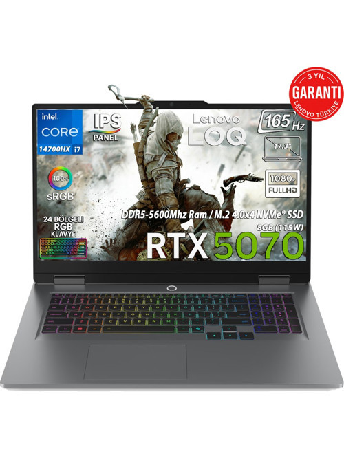 LOQ 17IRX10 Intel Core I7-14700HX 12-GBDDR5 256 GB SSD GeforceRTX 5070 8GB (115W) 17.3" FHD IPS Panel 165Hz Windows 11 Home 83JH00BCTRAT2