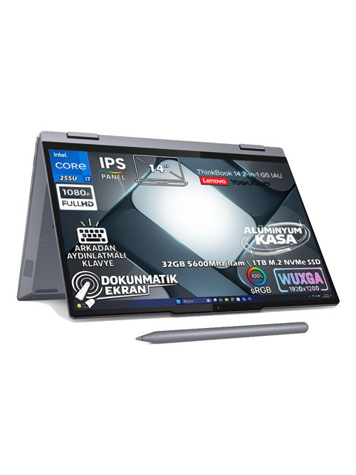 Thinkbook 14 2-In-1 G5 Iau Intel Core Ultra 7 255U 20-GBDDR5 1 TBSSD 14" Wuxga (1920X1200) IPS Panel Dokunmatik Windows 11 Home 21SQ003BTXAT23