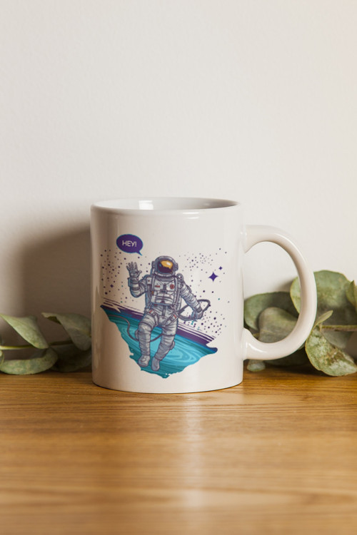 Porselen - Astronot Beyaz Kupa Bardak- Makinede Yıkanabilir