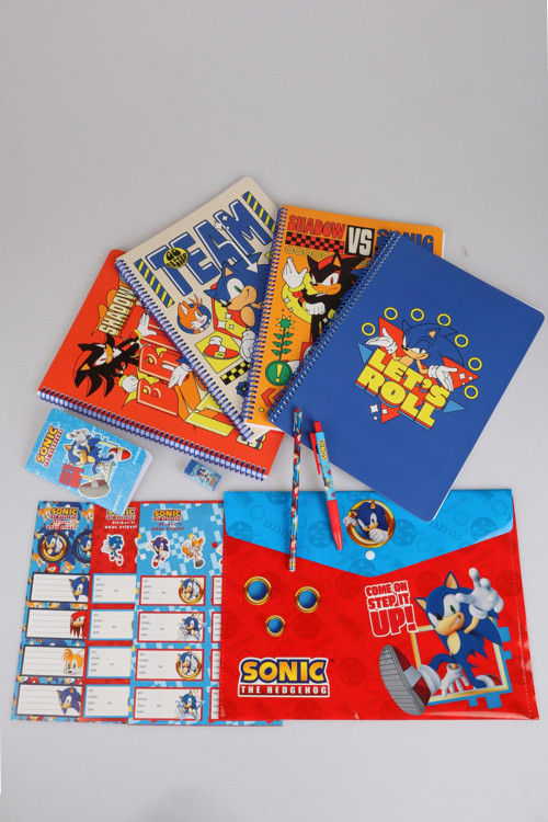 x Dekomus "Speed Force Collection" Lisanslı Sonic Premıum Kırtasiye Seti 4 adet A4 defter,Okul Etiketi,Dosya