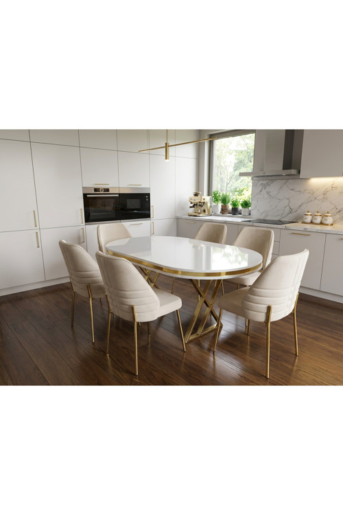 Mutfak Yemek Masa Sandalye Takımı Lüx Quality 90x170 MDF LAKPANEL (1MASA-6SANDALYE)