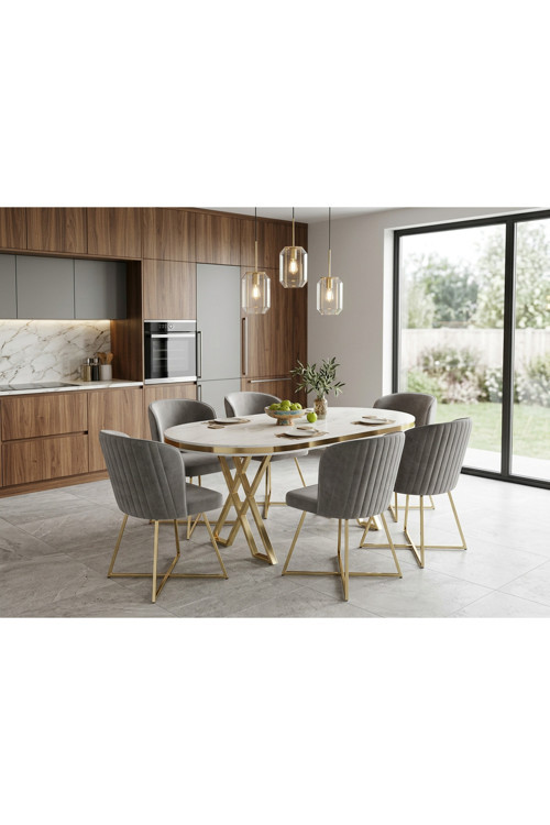 Mutfak Yemek Masa Sandalye Takımı Lüx Quality 90x170 MDF LAKPANEL (1MASA-6SANDALYE)