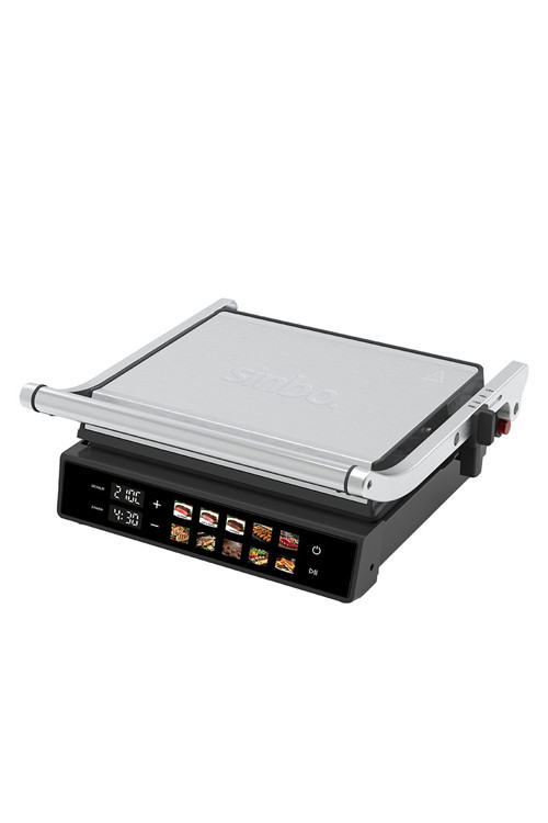 SSM-2597 10 Ön Ayarlı Dijital Ekranlı Sıcaklık ve Zaman Göstergeli Döküm Plakalı Izgara ve Tost Makinesi 2000W