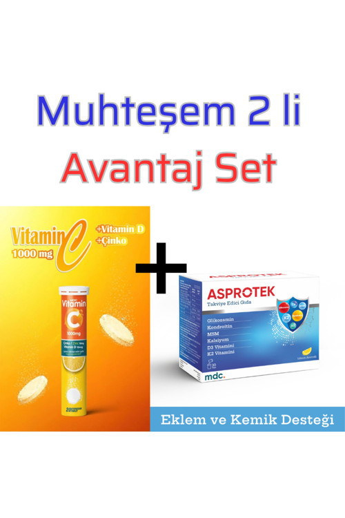 ASPROTEK (Glukozamin, Kondroitin, MSM, Kalsiyum) 30 Saşe+Vitamin C & Çinko & Vitamin D 20