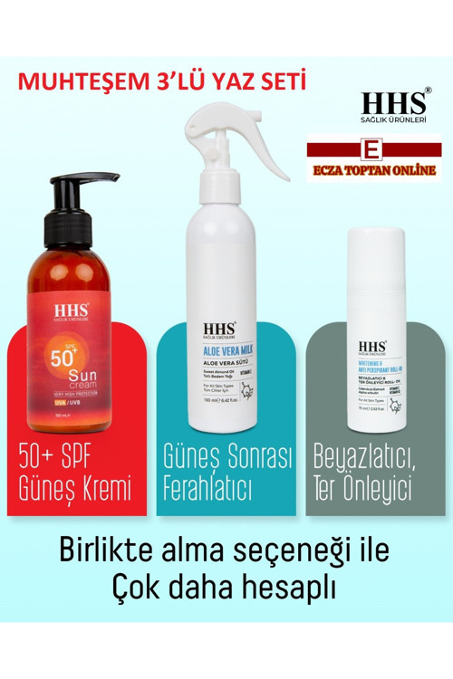 Güneş Kremi 50+ SPF +Beyazlatıcı & Ter Kokusu Önleyici Roll-On+Aloe Vera Güneş Sonrası Spreyi
