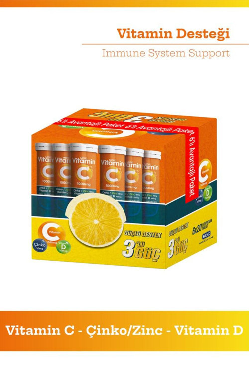 Vitamin C Çinko Vitamin D 20 Efervesan Tablet - 6'lı Stant