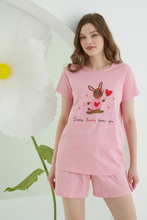 Pembe Bunny Şortlu Pijama Takımı