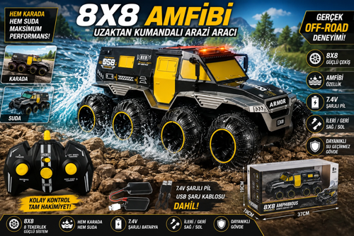 8x8 Amfibi Uzaktan Kumandalı Arazi Aracı Su Üstünde Giden 4x4 Güçlü Off-Road RC Kamyon