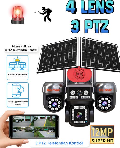 HM-892 4g Sim Kartlı 4 Kameralı 3 Telefondan Kontrol 12MP Hd Kamera