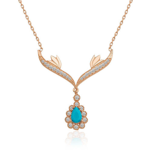 925 Ayar Gümüş Turkuaz Taşlı Madalyon Kadın Gümüş Kolye