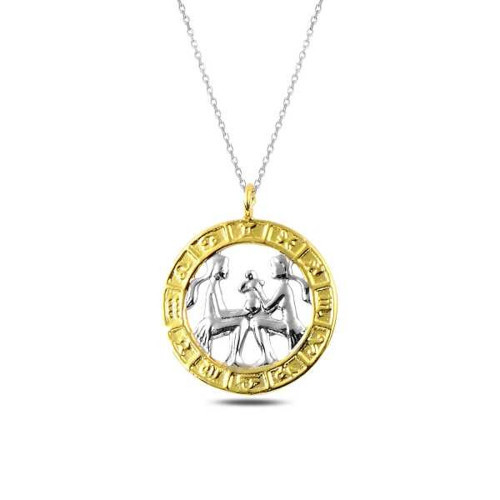 925 Ayar Gümüş Gold İkizler Burcu Kadın Gümüş Kolye
