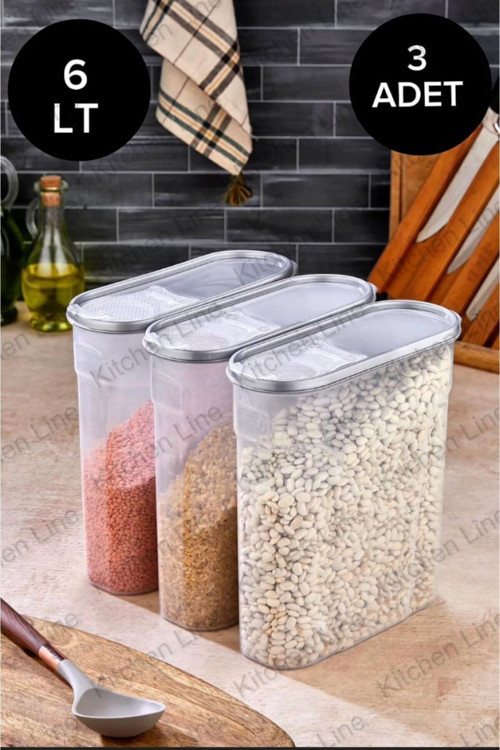 Erzak Bakliyat Kiler Saklama Kabı 3Lü, 6Lt
