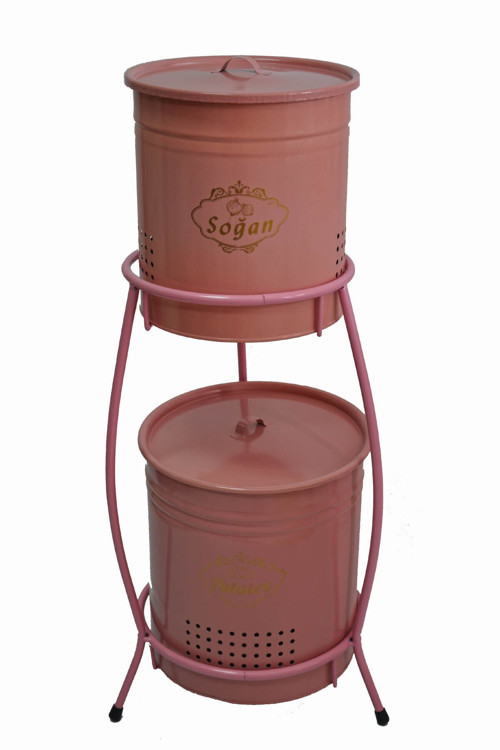 2 Katlı Metal Patates Soğan Kovası Borulu Ultra Kalın Stand