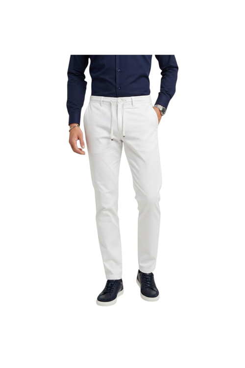 Erkek Beyaz Esnek Kumaş Slim Fit Beli Lastikli Günlük Spor Pantolon 2601070