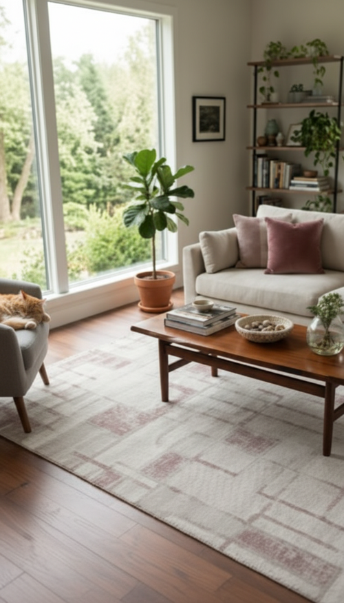 BAHAR Serisi Krem Pembe Yumuşak Geçişli Modern Desenli Halı | BT382