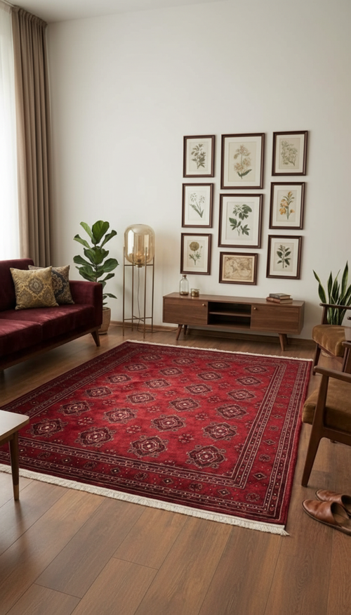 NAKIŞ Serisi Kırmızı Zeminli Motifli Şık Salon Halısı | AF304 RED