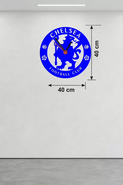 İthalat® Chelsea Fc Logolu Ahşap Duvar Saati - 40X40 Cm Taraftar Hediyesi