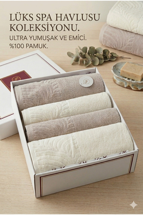 %100 Pamuk Lüks Spa Havlu Seti 4 Parça (2 Banyo + 2 Yüz) Ultra Yumuşak Emici