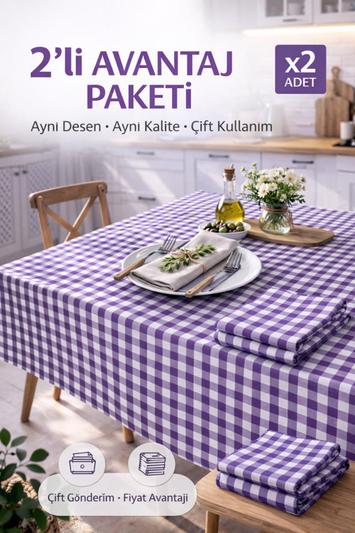 2'Li Paket Küçük Kare Desen Pötikareli Masa Örtüsü, Sofra Bezi, Piknik Örtüsü 170 X 170 Cm