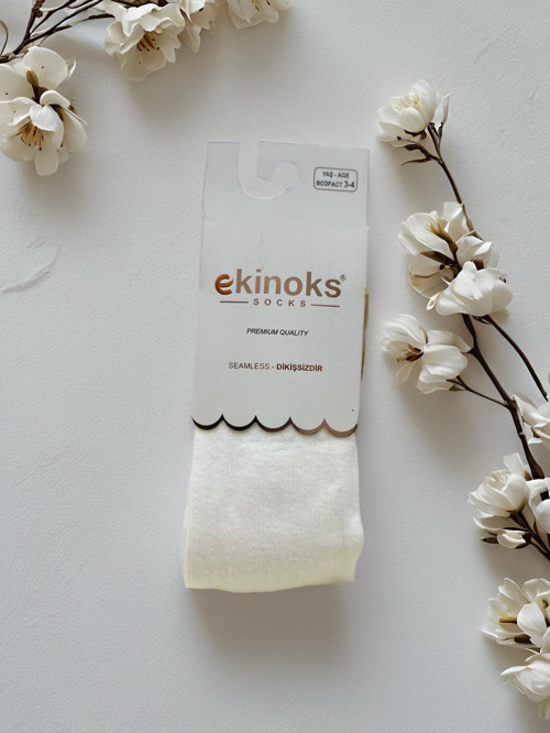 DÜZ RENK DİKİŞSİZ KOTON UNISEX ÇOCUK KÜLOTLU ÇORAP - RYZEÇ020 - Ekru - 0 - 12 Ay Ekru