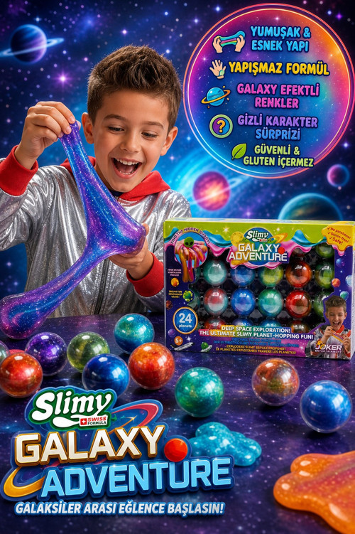 Slimy Galaxy Adventure 24 Paket Slime Topu Seti Renkli Gezegen Slime Oyuncak 5+