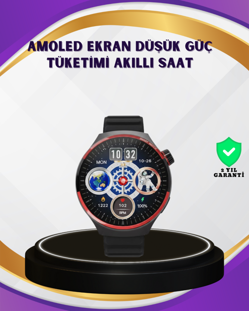 Dokunmatik Akıllı Saat Kablosuz Şarj AMOLED Ekran